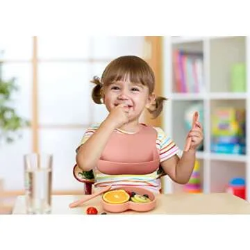 Socub Silicone Baby Bibs, Waterproof Silicone Bibs for Babies & Toddlers, BPA Free, with Food Catcher Pocket, Apricot, Cream