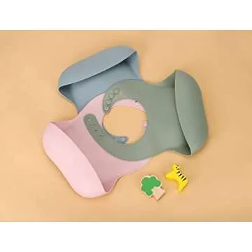 Socub Silicone Baby Bibs, Waterproof Silicone Bibs for Babies & Toddlers, BPA Free, with Food Catcher Pocket, Apricot, Cream