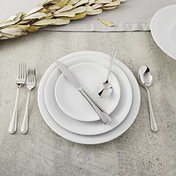 HENCKELS Alcea Flatware Set, 65-Piece, Silver & Steak Knife Set of 8, Stainless Steel Knife Set, Silver