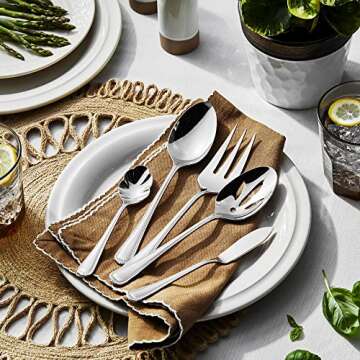 HENCKELS Alcea Flatware Set, 65-Piece, Silver & Steak Knife Set of 8, Stainless Steel Knife Set, Silver