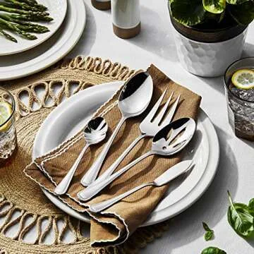 HENCKELS Alcea Flatware Set, 65-Piece, Silver & Steak Knife Set of 8, Stainless Steel Knife Set, Silver