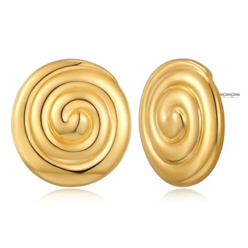 MUYAN Gold Vintage Round Swirl Stud Earrings – Trendy Textured Jewelry