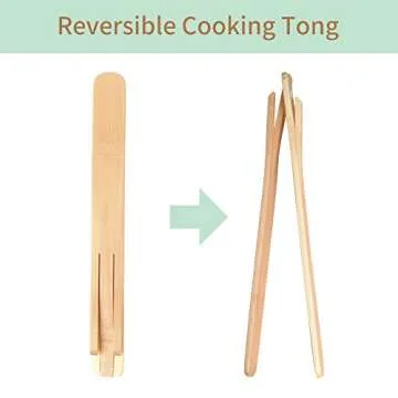 Organic 6 Piece Bamboo Cooking & Serving Utensils Set | Kitchen Accessories Kit In Colorful Utensil Holder | Spoon & Spatula & Salad Tong Mix | Space-Saving Wood Kitchen Gadgets Set | By laboos