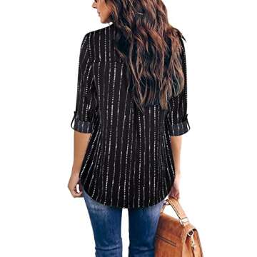 Furnex Women Chiffon Blouses, Women's Shirts with Zipper Formal 3/4 Cuffed Sleeve Work Blouses Offic...