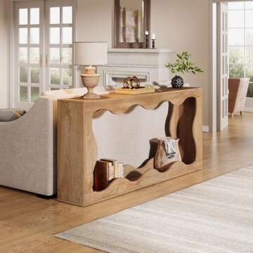 Tribesigns Farmhouse Console Table, 63-Inch Scalloped Console Table, Behind Couch Table, Narrow Sofa Table, Wavy Console Table Long Hallway Table with Storage for Entrance, Living Room (Wood Grain)