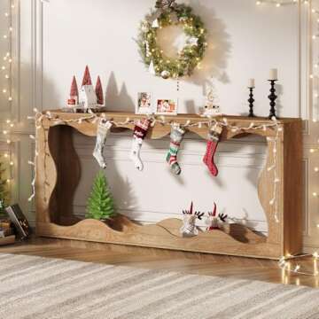 Tribesigns Farmhouse Console Table, 63-Inch Scalloped Console Table, Behind Couch Table, Narrow Sofa Table, Wavy Console Table Long Hallway Table with Storage for Entrance, Living Room (Wood Grain)