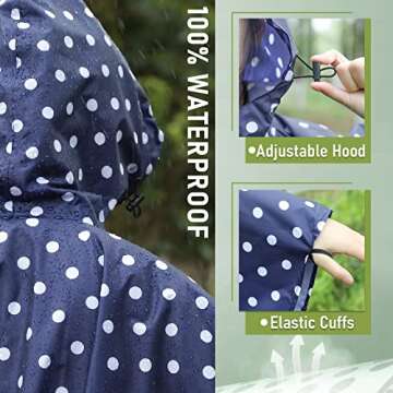 SaphiRose Waterproof Hooded Rain Poncho for Adults