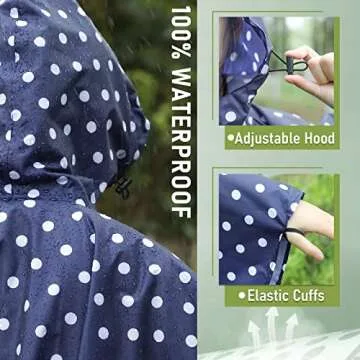 SaphiRose Waterproof Hooded Rain Poncho for Adults