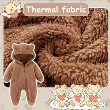 UVIPC Newborn Baby Fleece Footie Snowsuit Winter Onesie Cartoon Bear Warm Hooded Outfits for Girls Boys