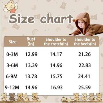 UVIPC Newborn Baby Fleece Footie Snowsuit Winter Onesie Cartoon Bear Warm Hooded Outfits for Girls Boys
