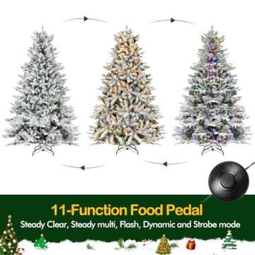Hykolity 6.5 ft Prelit Snow Flocked Christmas Tree, 2024 PE&PVC Realistic Branch Tips, Artificial Twinkling Christmas Tree with 350 Color Changing LED Lights, Metal Stand and Hinged Branches, 11 Modes
