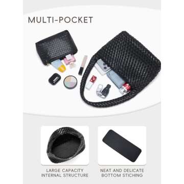 CLUCI Woven Shoulder Bag for Women Vegan Leather Purse Hobo Handbag 2PS