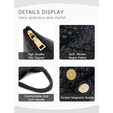 CLUCI Woven Shoulder Bag for Women Vegan Leather Purse Hobo Handbag 2PS