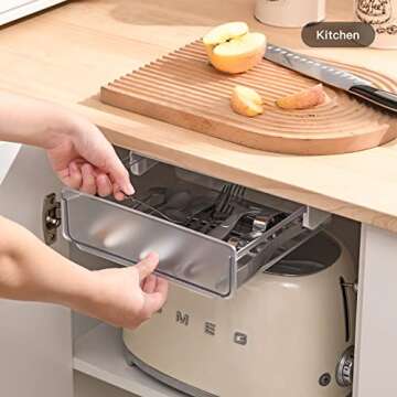 Under Desk Drawer Storage Organizer, Self-adhesive Under Table Drawer, Attachable Under Desk Storage Drawer, Stick On Desk Drawer, Hidden Desktop Organizer Pen Holder for Desk(Large, White)