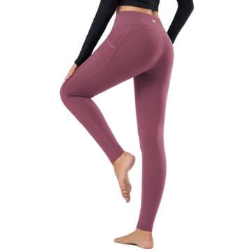 BALEAF Women's Fleece Lined Leggings Thermal Warm Winter Tights High Waisted Thick Yoga Pants Cold Weather with Pockets Dusty Rose M