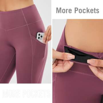 BALEAF Women's Fleece Lined Leggings Thermal Warm Winter Tights High Waisted Thick Yoga Pants Cold Weather with Pockets Dusty Rose M