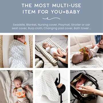 CuddleBug Muslin Baby Swaddle Blankets for Boys and Girls 0 to 3 Months Size Large 4 Feet x 4 Feet – Muslin Cotton Baby Blankets - 4 Pack (Spots n' Stripes)