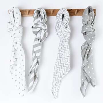 CuddleBug Muslin Baby Swaddle Blankets for Boys and Girls 0 to 3 Months Size Large 4 Feet x 4 Feet – Muslin Cotton Baby Blankets - 4 Pack (Spots n' Stripes)