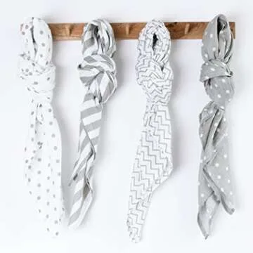 CuddleBug Muslin Baby Swaddle Blankets for Boys and Girls 0 to 3 Months Size Large 4 Feet x 4 Feet – Muslin Cotton Baby Blankets - 4 Pack (Spots n' Stripes)