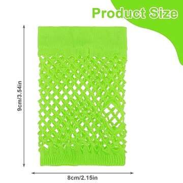 2 Pairs Fluorescent Green Fingerless Fishnet Gloves Women 80s Short Stretch Mesh Gloves Retro Nylon Fish Net Fingerless Gloves for 80's Theme Party Halloween Cosplay Women Costume Accessories