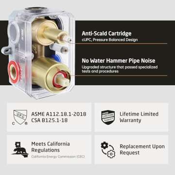 KES Bath Shower Faucet Set Tub and Shower Faucet Set Rain Shower Head with Handheld Shower System Pressure Balance Brushed Gold, XB6305F18-BZ