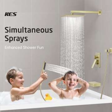KES Bath Shower Faucet Set Tub and Shower Faucet Set Rain Shower Head with Handheld Shower System Pressure Balance Brushed Gold, XB6305F18-BZ