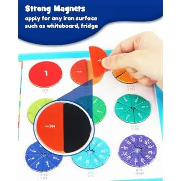 D-FantiX Magnetic Fraction Educational Puzzle, Magnetic Fraction Tiles & Fraction Circles Set, Math Manipulatives for Elementary School, Montessori Fraction Manipulatives Learning Resources for Kids