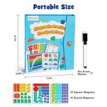D-FantiX Magnetic Fraction Educational Puzzle, Magnetic Fraction Tiles & Fraction Circles Set, Math Manipulatives for Elementary School, Montessori Fraction Manipulatives Learning Resources for Kids
