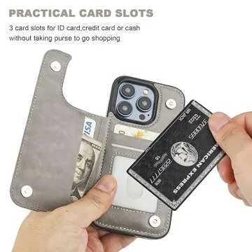 Onetop Compatible with iPhone 15 Pro Wallet Case with Card Holder, PU Leather Kickstand Card Slots Case, Double Magnetic Clasp and Durable Shockproof Cover 6.1 Inch (Gray)