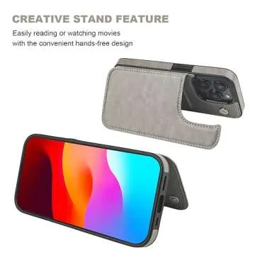 Onetop Compatible with iPhone 15 Pro Wallet Case with Card Holder, PU Leather Kickstand Card Slots Case, Double Magnetic Clasp and Durable Shockproof Cover 6.1 Inch (Gray)