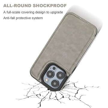 Onetop Compatible with iPhone 15 Pro Wallet Case with Card Holder, PU Leather Kickstand Card Slots Case, Double Magnetic Clasp and Durable Shockproof Cover 6.1 Inch (Gray)