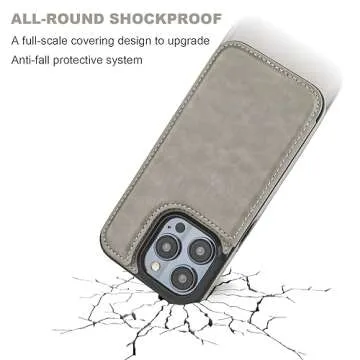 Onetop Compatible with iPhone 15 Pro Wallet Case with Card Holder, PU Leather Kickstand Card Slots Case, Double Magnetic Clasp and Durable Shockproof Cover 6.1 Inch (Gray)