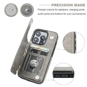 Onetop Compatible with iPhone 15 Pro Wallet Case with Card Holder, PU Leather Kickstand Card Slots Case, Double Magnetic Clasp and Durable Shockproof Cover 6.1 Inch (Gray)