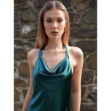 ZAFUL Women Halterneck Satin Mini Dress Sexy Cowl Neck Silky Party Cocktail Club Dress (Dark Green-Halter-A, XL)