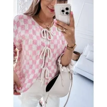 Y2K Tie Front Cardigan Sweater for Women in Pink