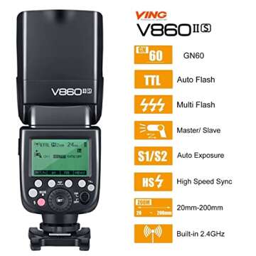 Godox V860II V860II-S Flash for Sony, 2.4G Wireless TTL Flash, 650 Full Power Flashes, 1/8000s HSS S...