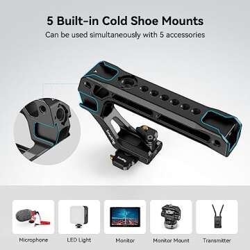 SMALLRIG Lightweight NATO Top Handle, Quick Release NATO Grip w/NATO Rail for DSLR Camera Cage, Universal Top Handle with 5 Cold Shoe Adapters - 4345