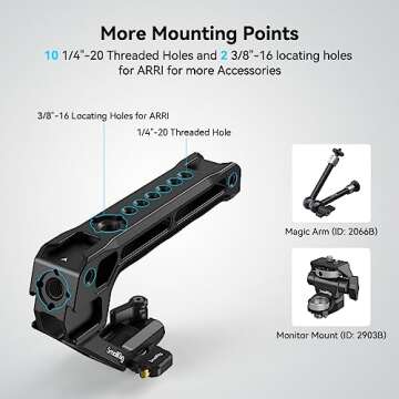 SMALLRIG Lightweight NATO Top Handle, Quick Release NATO Grip w/NATO Rail for DSLR Camera Cage, Universal Top Handle with 5 Cold Shoe Adapters - 4345