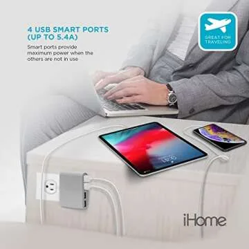 iHome Power Rover Power Strip & Slim USB Wall Charger Bundle: Detachable Multiport USB Charger & 6 ft Extension Cord Multi Plug Outlet Extender, 9 AC Outlet Power Strip Surge Protector