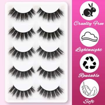 Veleasha Lashes 5D Faux Mink Lashes 100% Handmade Luxurious Volume Fake Eyelashes Lightweight Fluffy False Eyelashes 5 Pairs Pack (801)