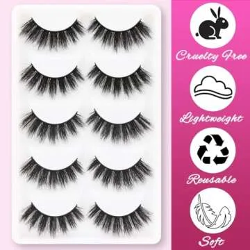 Veleasha Lashes 5D Faux Mink Lashes 100% Handmade Luxurious Volume Fake Eyelashes Lightweight Fluffy False Eyelashes 5 Pairs Pack (801)