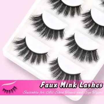Veleasha Lashes 5D Faux Mink Lashes 100% Handmade Luxurious Volume Fake Eyelashes Lightweight Fluffy False Eyelashes 5 Pairs Pack (801)