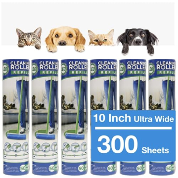 Leo MegaClean 10-Inch Wide Lint Roller - 6 Rolls with 300 Ultra-Wide Sheets for Pet Hair and Dust Cl...