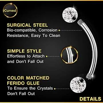 Surgical Steel Curved Barbell Earrings with Crystal Balls