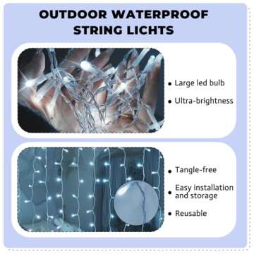 SINAMER Curtain Light for Bedroom, 200LED 6.6x6.6ft White Window Wall Hanging Fairy Curtain String L...