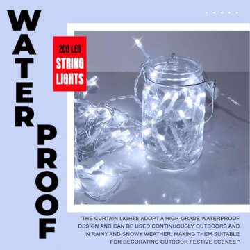 SINAMER Curtain Light for Bedroom, 200LED 6.6x6.6ft White Window Wall Hanging Fairy Curtain String Light, 8 Modes Remote Fairy String Lights Indoor for Wedding Party Home Garden Decorations