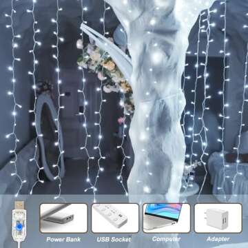 SINAMER Curtain Light for Bedroom, 200LED 6.6x6.6ft White Window Wall Hanging Fairy Curtain String Light, 8 Modes Remote Fairy String Lights Indoor for Wedding Party Home Garden Decorations