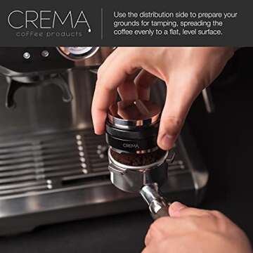 Crema Coffee Products - 54mm 2-in-1 Tamper & Distributor - Black - Compatible with 54mm Breville Portafilters - Double Sided, Adjustable Depth - Beautiful Espresso Hand Tampers, Black