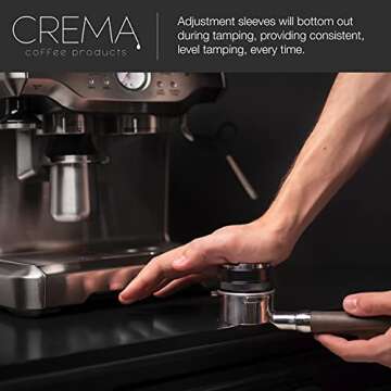 Crema Coffee Products - 54mm 2-in-1 Tamper & Distributor - Black - Compatible with 54mm Breville Portafilters - Double Sided, Adjustable Depth - Beautiful Espresso Hand Tampers, Black
