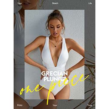 MOLYBELL Women's Criss Cross One Piece Deep Plunge V Neck Monokini High Waisted Knot Tummy Control Swimsuit S Size White Swimwear